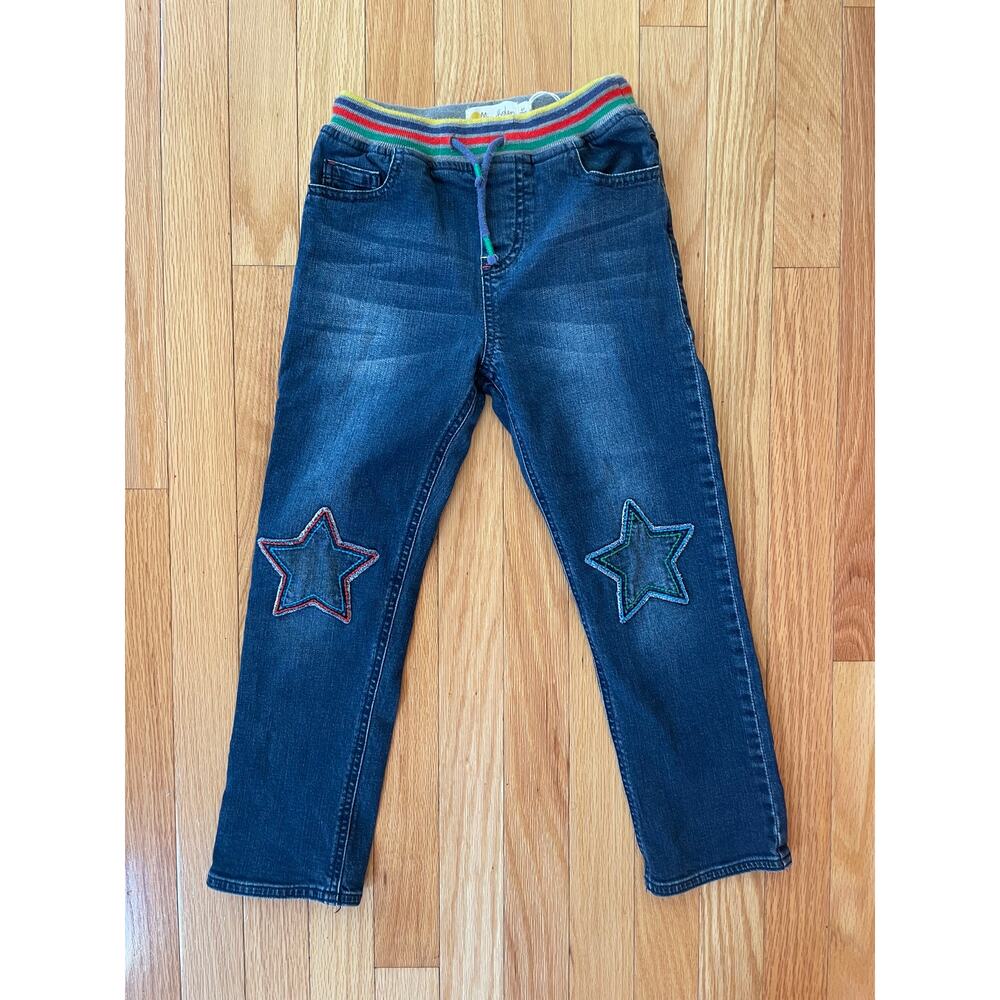 Mini Boden Jeans with Emrboidered Stars, Size 6Y, Elastic Rainbow Waistband